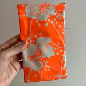 Bright Neon Orange Kate Spade Glasses Case Flat squeeze open stripe floral
